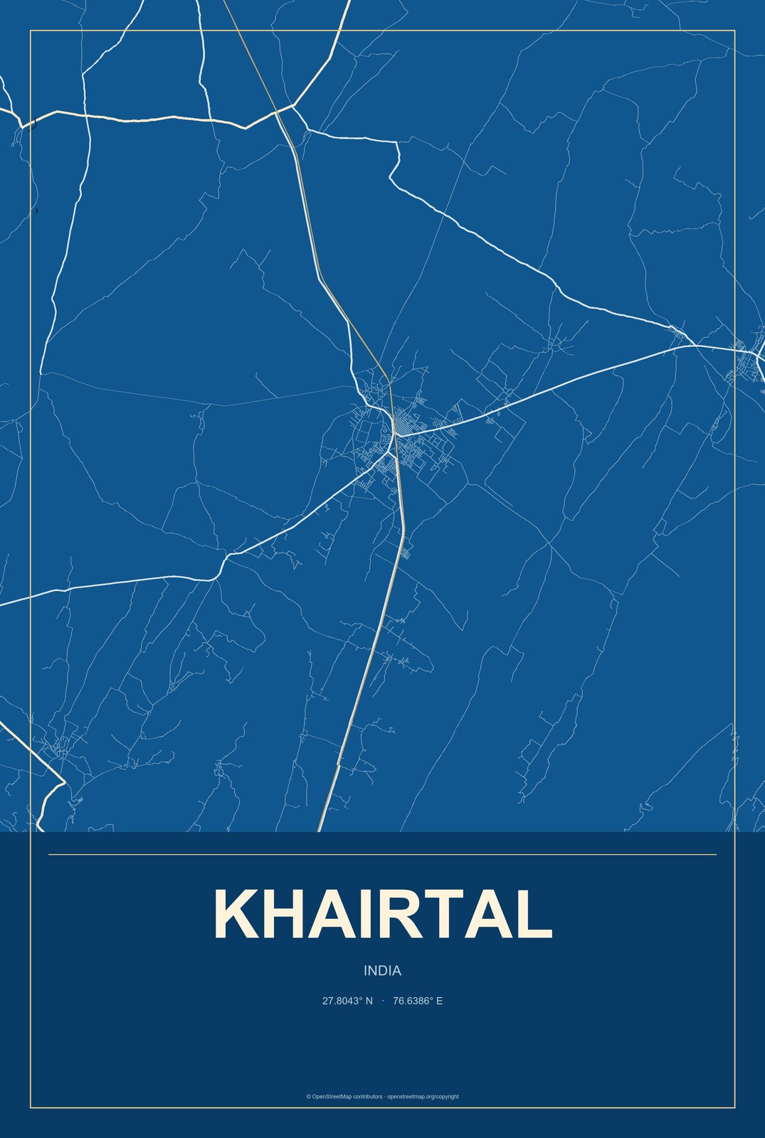 Khairtal, India City Map Aluminum Sign in Harbor Cobalt style