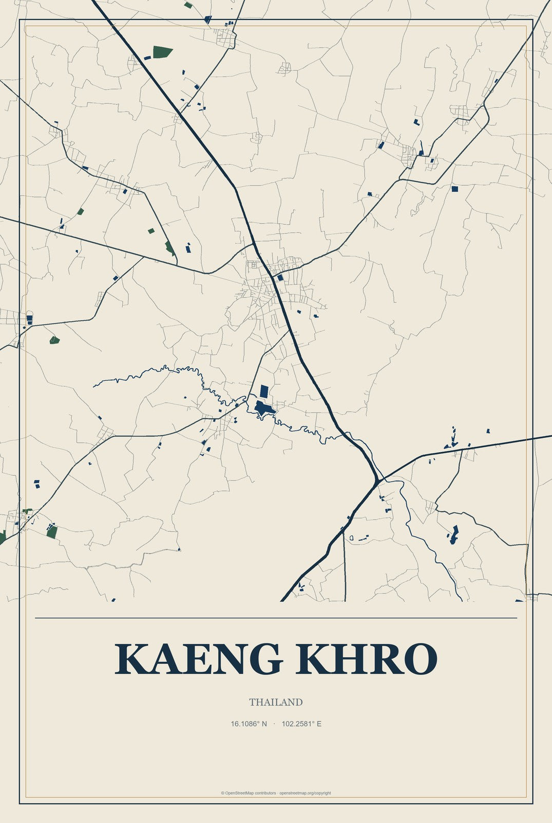 Kaeng Khro, Thailand City Map Aluminum Sign in Coastal Cutout style