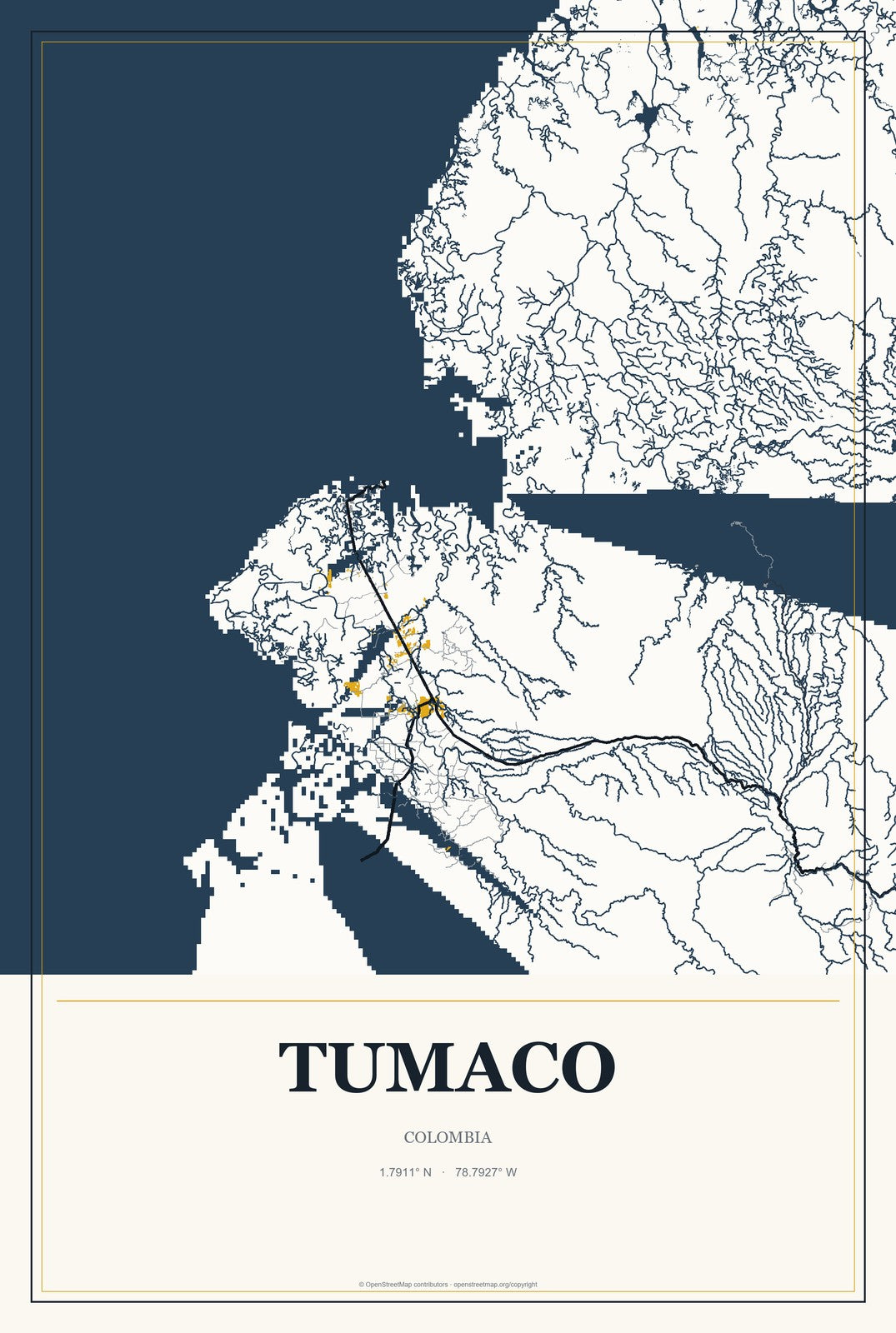 Tumaco, Colombia City Map Aluminum Sign in Citrine Modern style