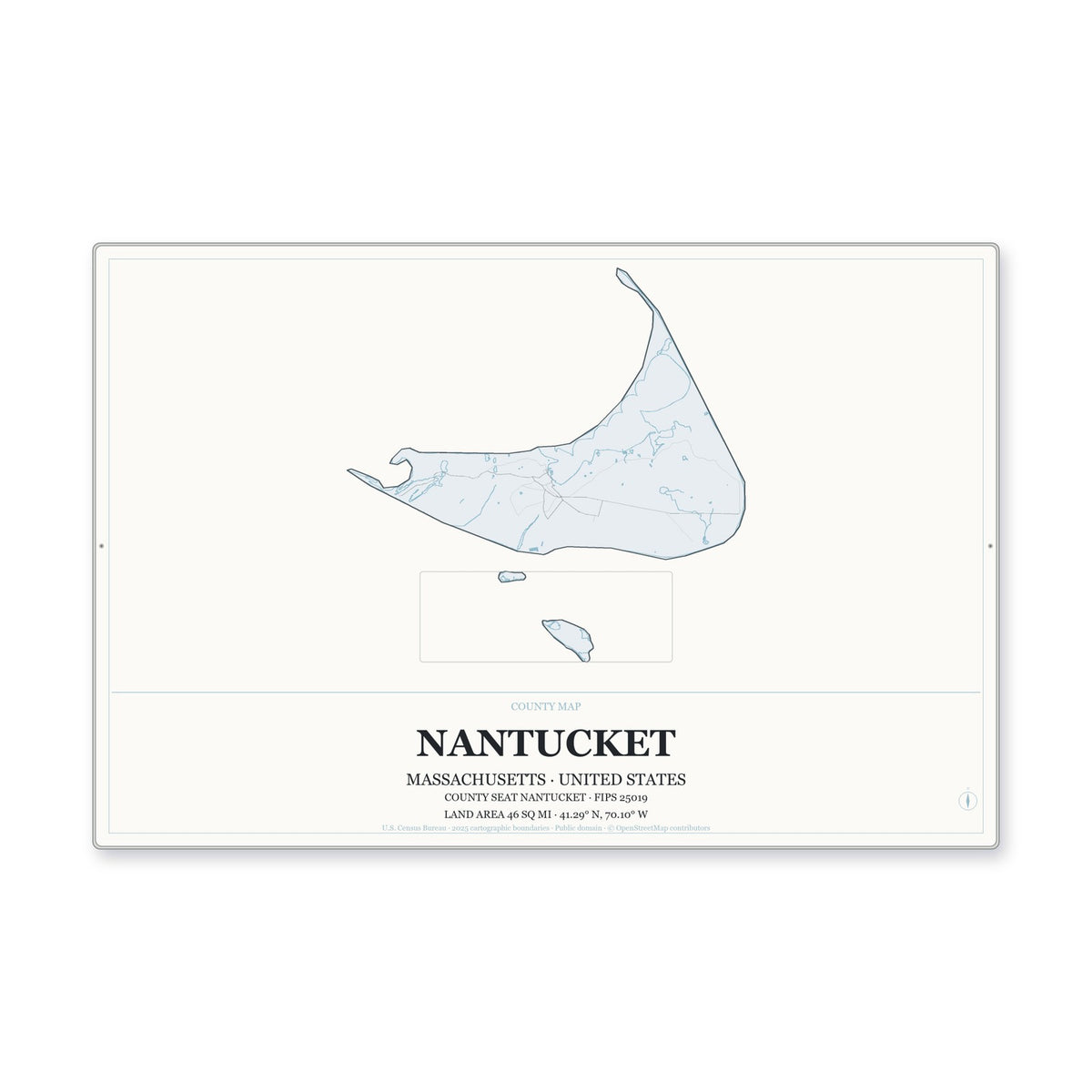 Nantucket County, Massachusetts Map Aluminum Sign in Gallery Air style