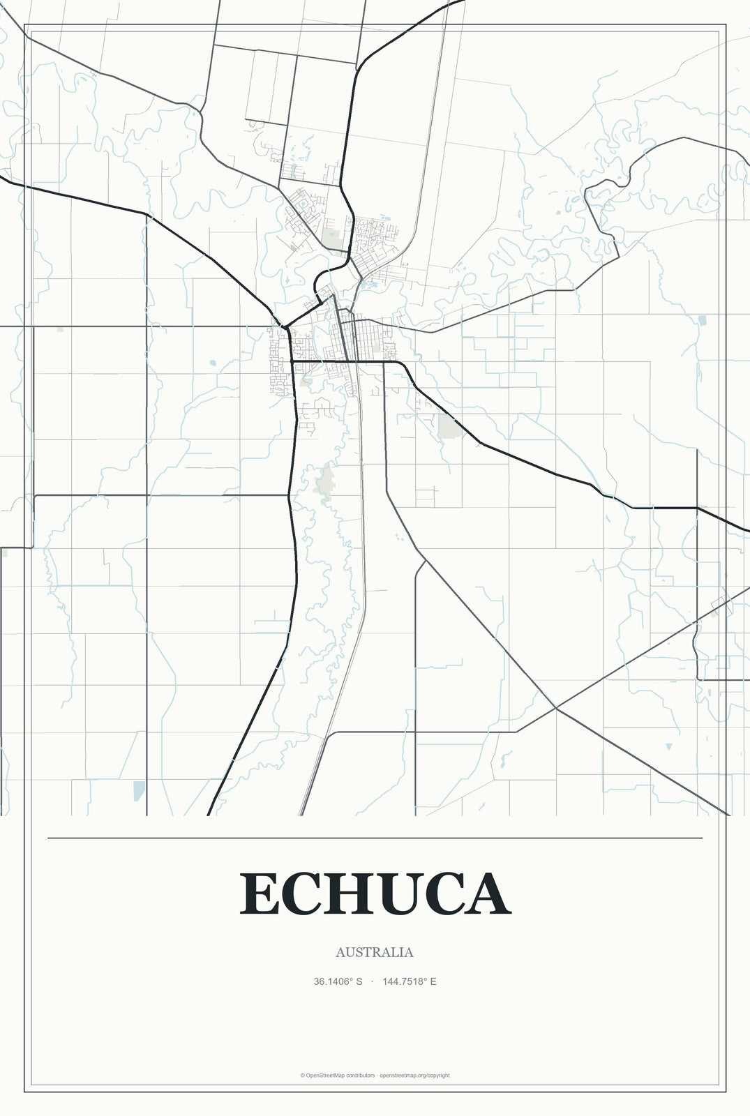 Echuca, Australia City Map Aluminum Sign in Gallery Air style