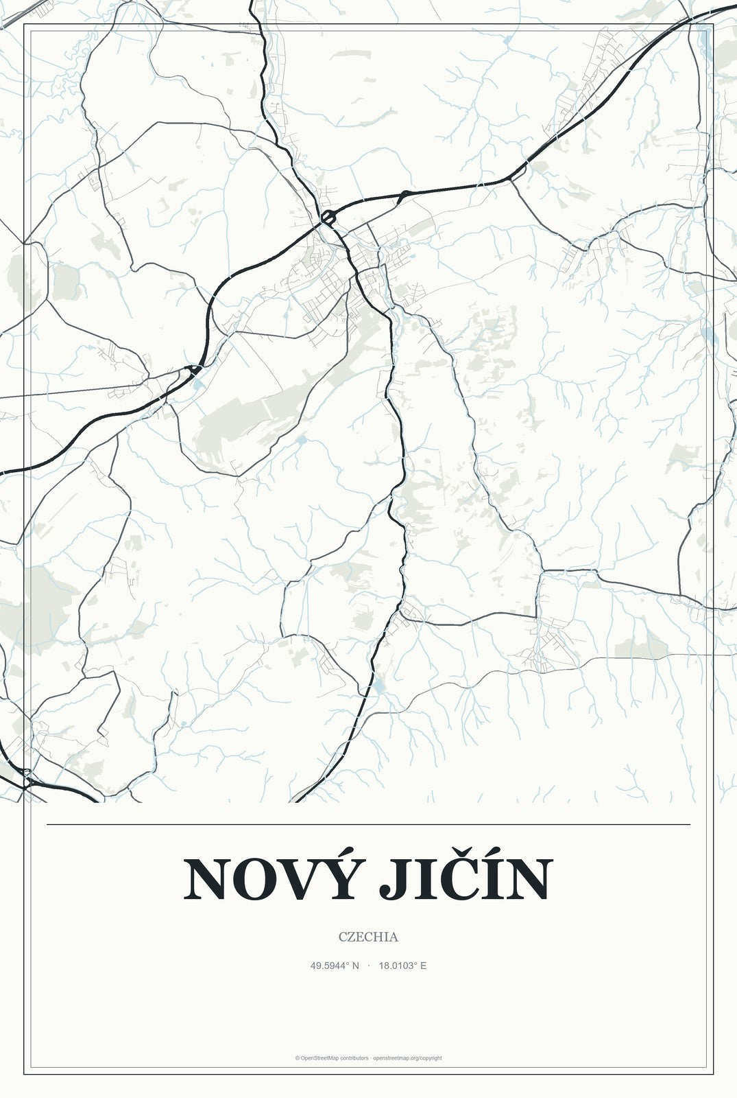 Nový Jičín, Czechia City Map Aluminum Sign in Gallery Air style