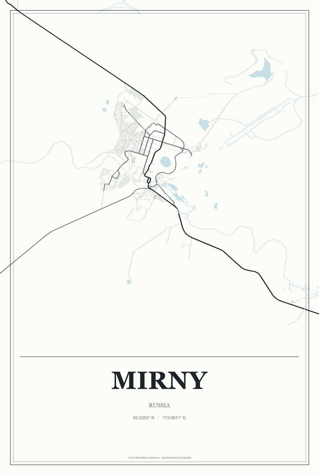 Mirny, Russia City Map Aluminum Sign in Gallery Air style