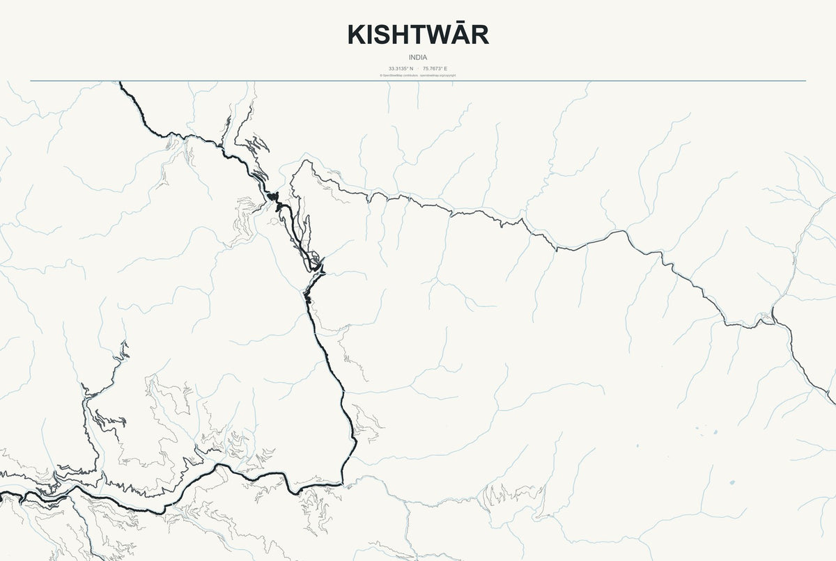 Kishtwār, India City Map Aluminum Sign in Headline Atlas style
