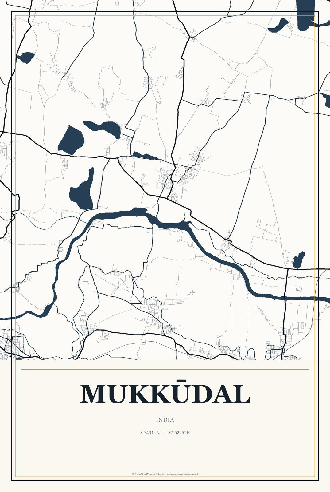 Mukkūdal, India City Map Aluminum Sign in Citrine Modern style