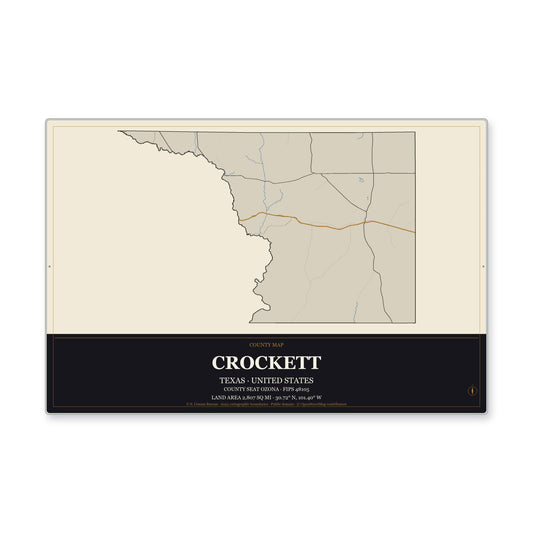 Crockett County, Texas Map Aluminum Sign in Museum Plaque style