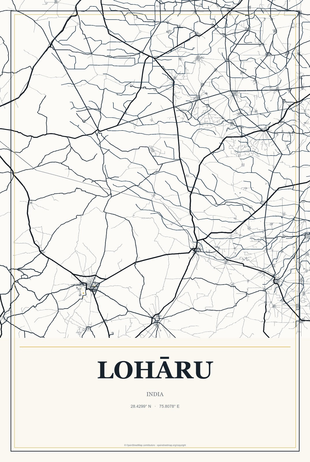 Lohāru, India City Map Aluminum Sign in Citrine Modern style