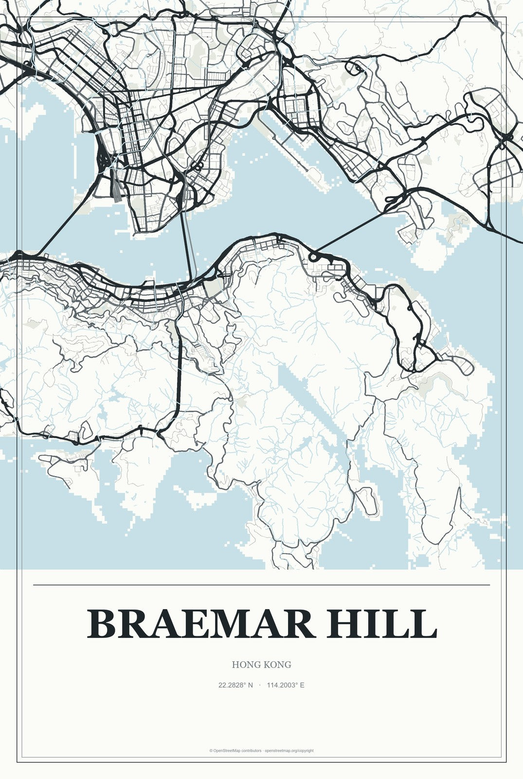 Braemar Hill, Hong Kong City Map Aluminum Sign in Gallery Air style