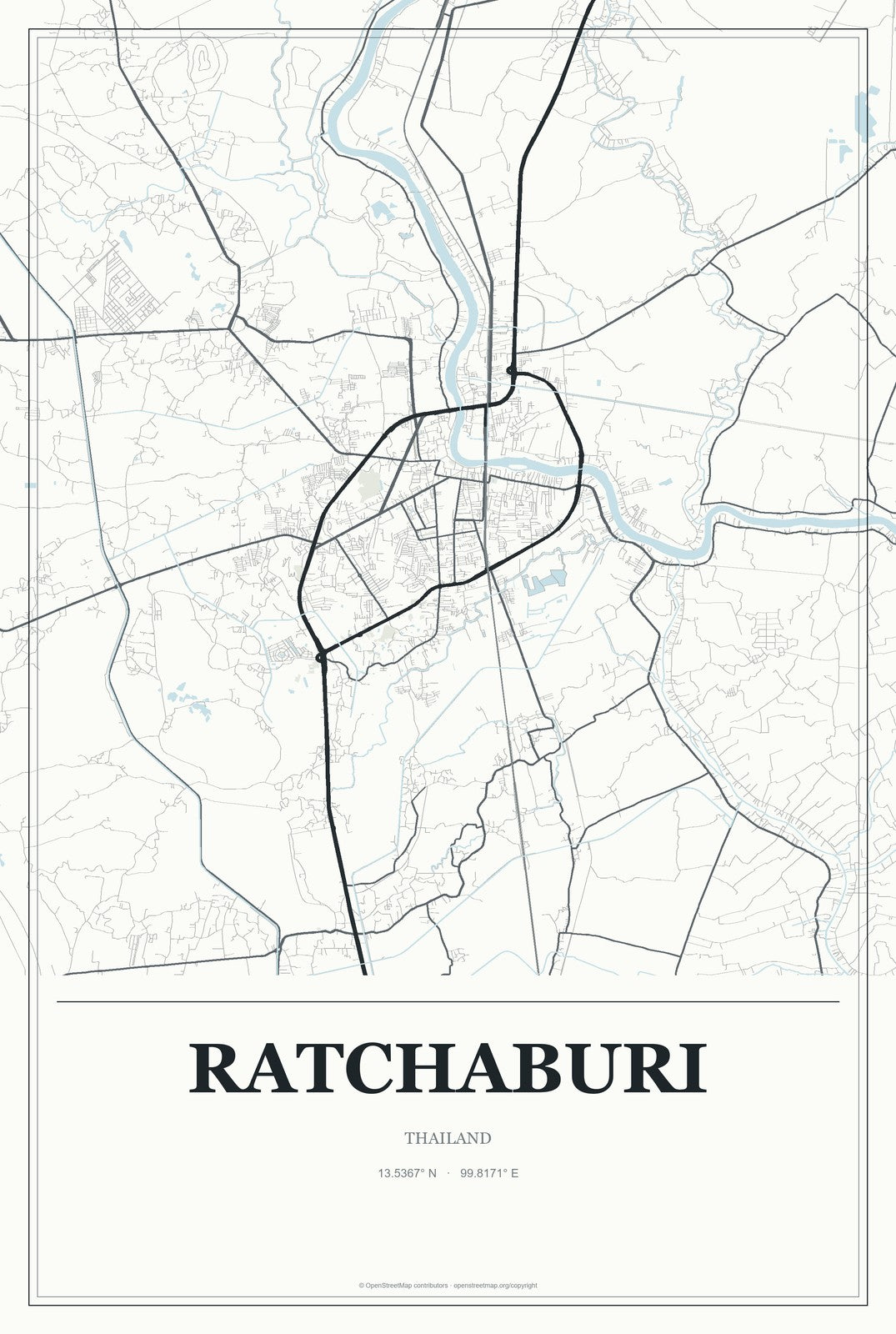 Ratchaburi, Thailand City Map Aluminum Sign in Gallery Air style