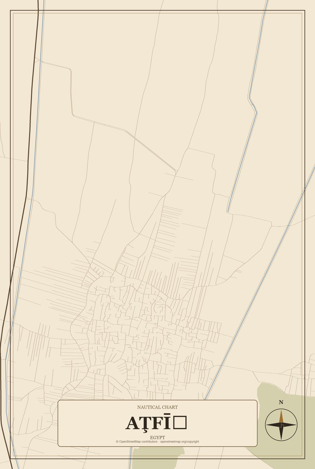 Aţfīḩ, Egypt City Map Aluminum Sign in Heritage Nautical style