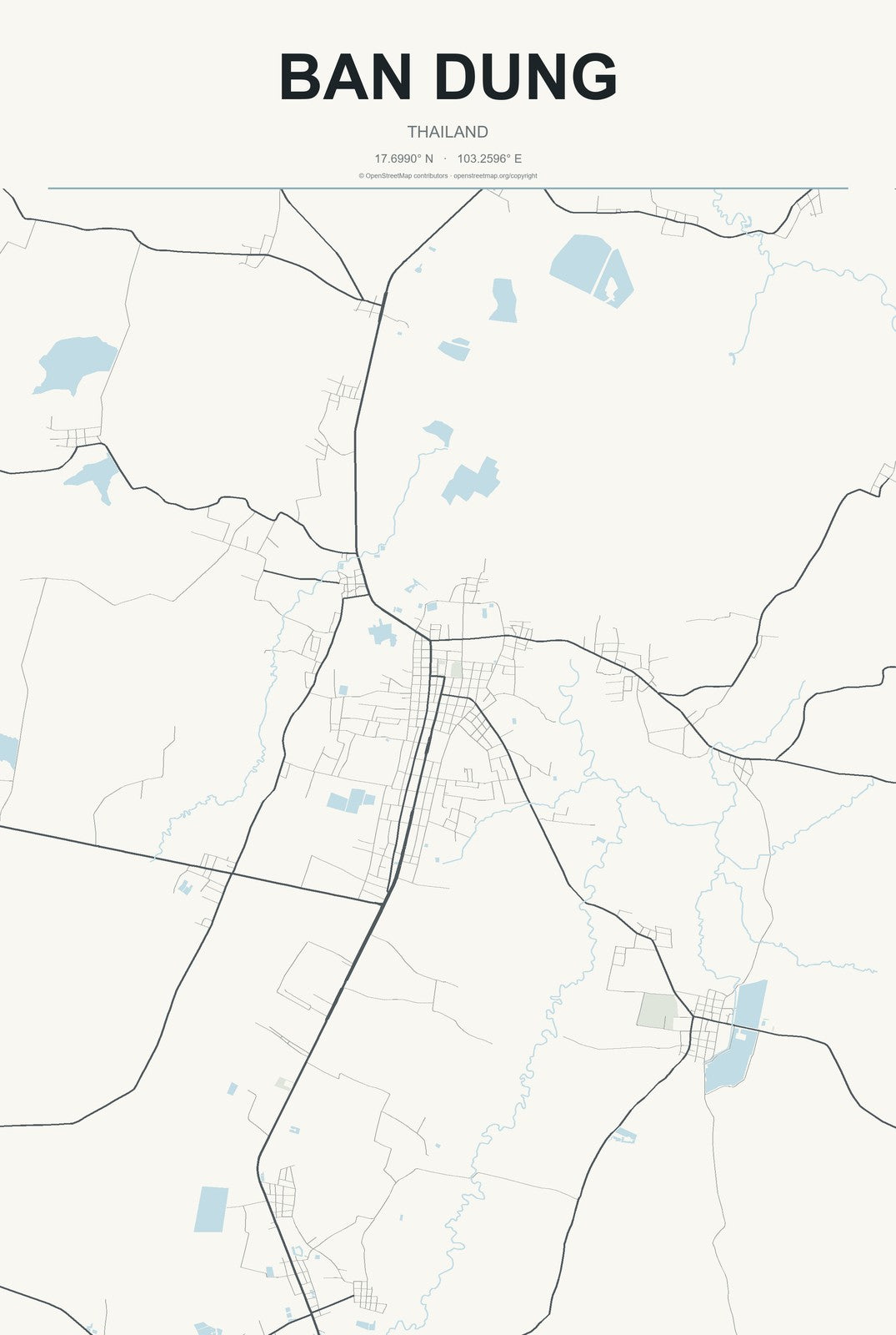 Ban Dung, Thailand City Map Aluminum Sign in Headline Atlas style