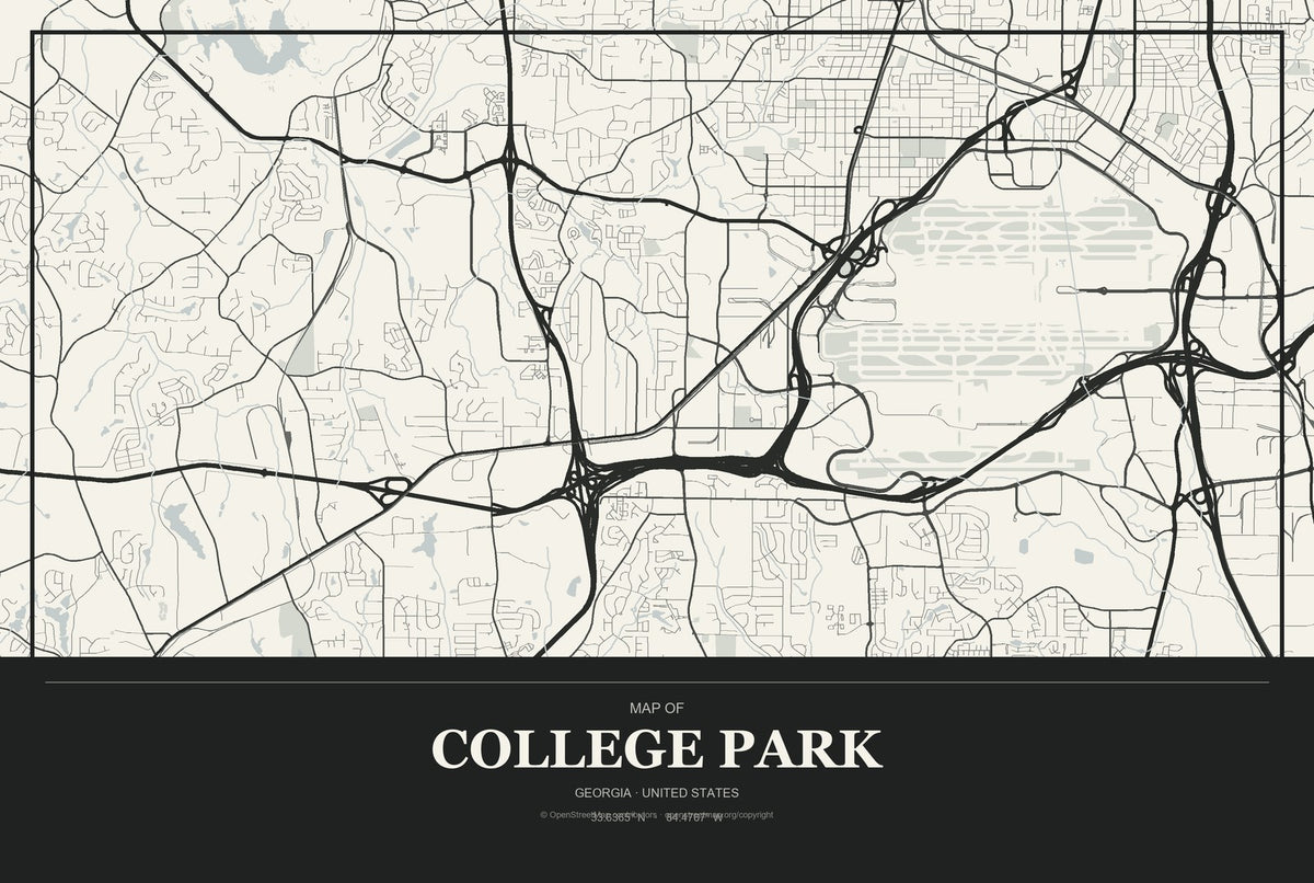 College Park, Georgia City Map Aluminum Sign in Museum Plaque style