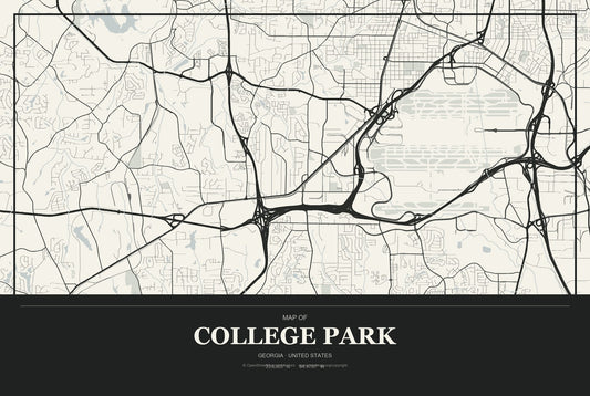 College Park, Georgia City Map Aluminum Sign in Museum Plaque style