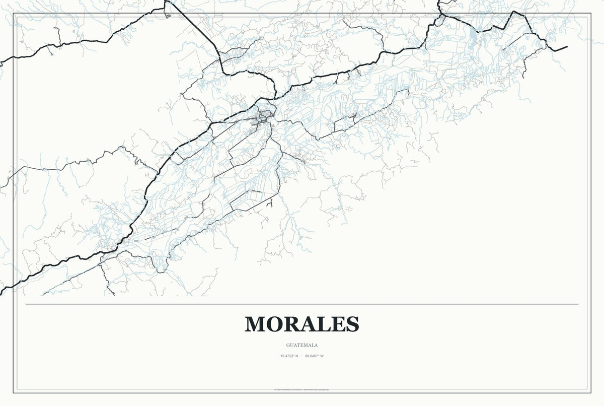 Morales, Guatemala City Map Aluminum Sign in Gallery Air style