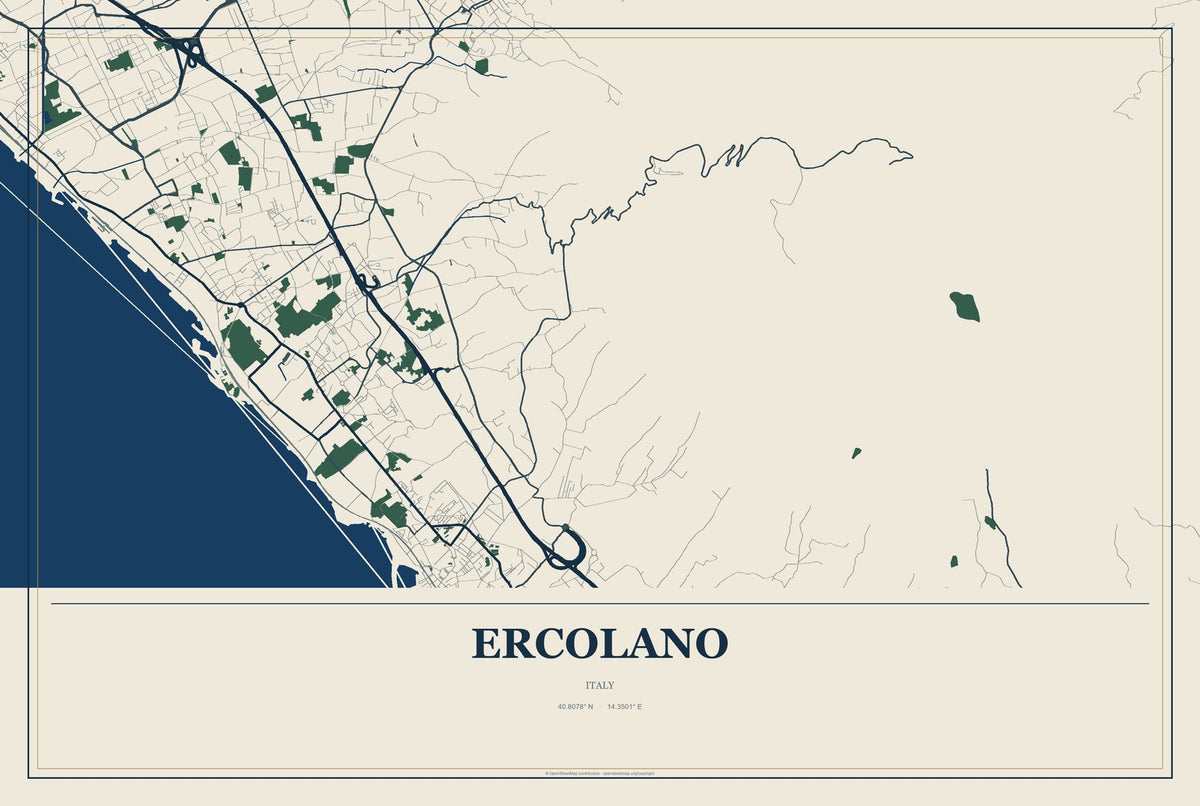 Ercolano, Italy City Map Aluminum Sign in Coastal Cutout style