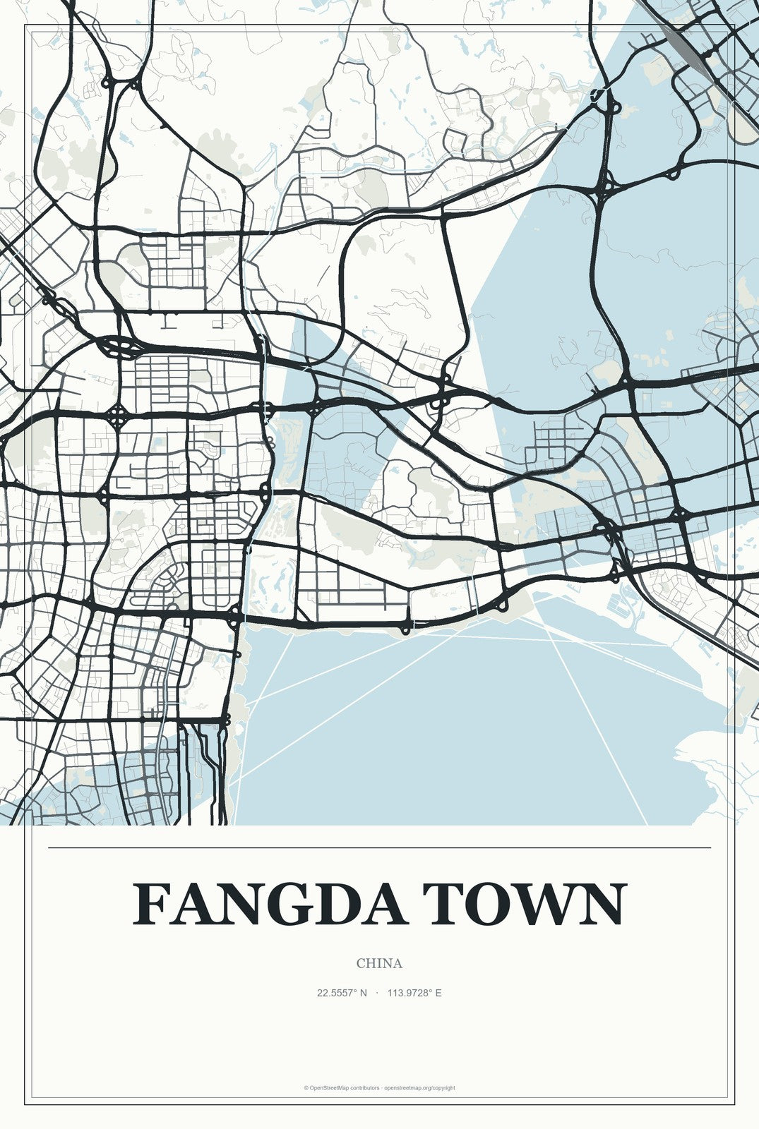 Fangda Town, China City Map Aluminum Sign in Gallery Air style