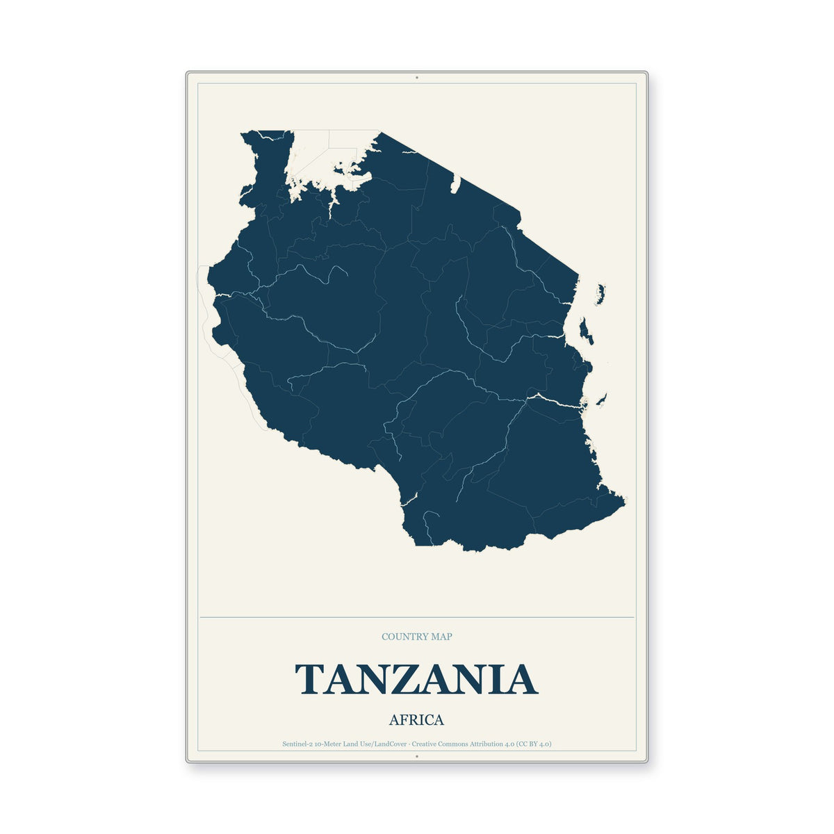 Tanzania Country Map Aluminum Sign in Coastal Cutout style