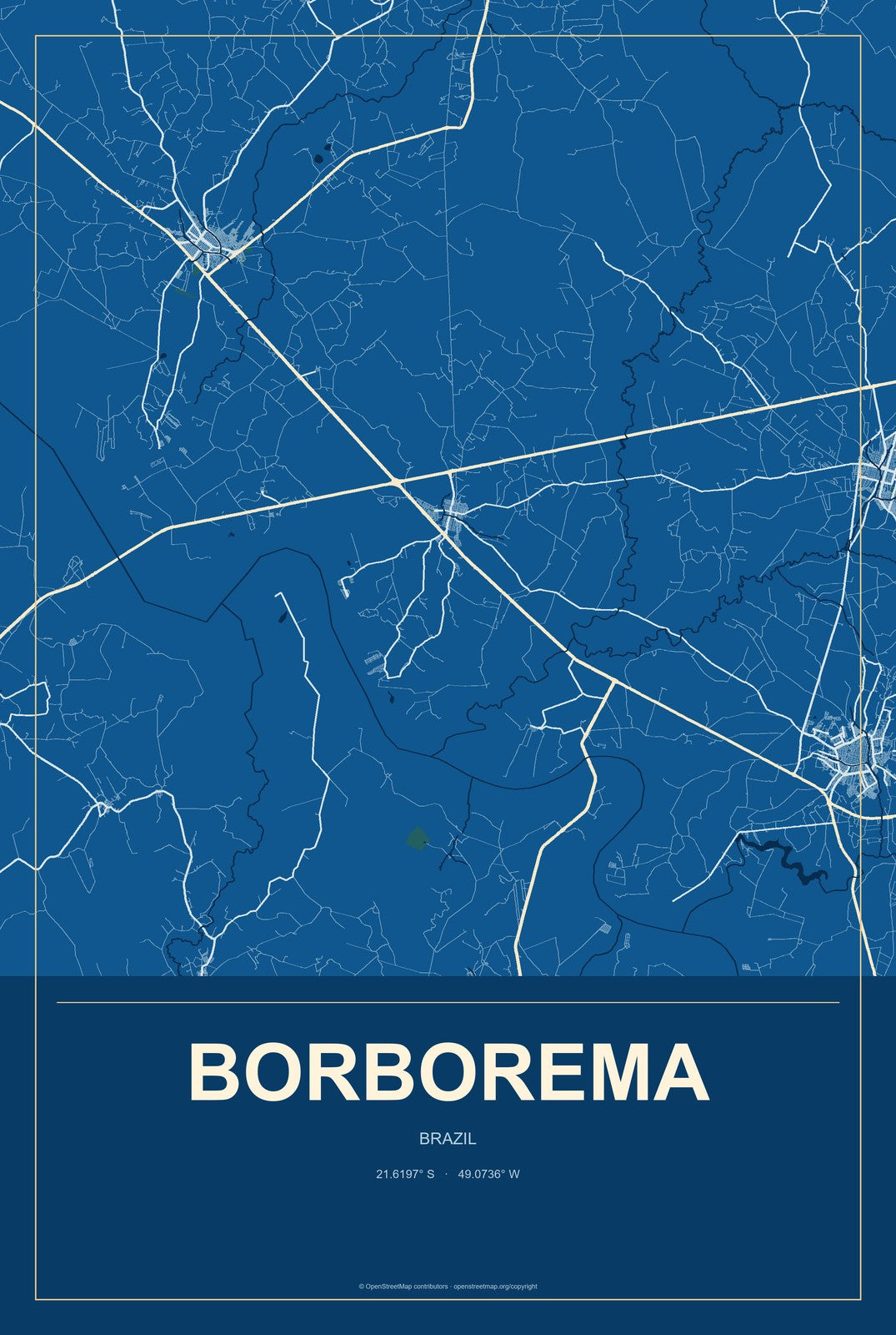 Borborema, Brazil City Map Aluminum Sign in Harbor Cobalt style