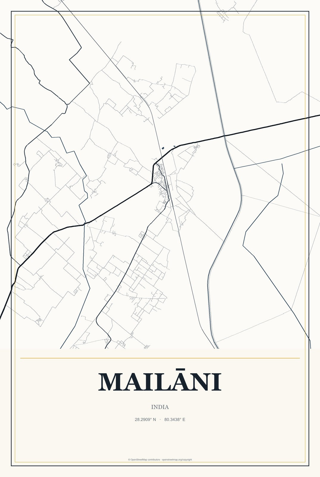 Mailāni, India City Map Aluminum Sign in Citrine Modern style