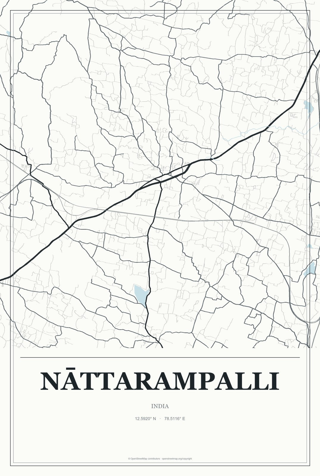 Nāttarampalli, India City Map Aluminum Sign in Gallery Air style