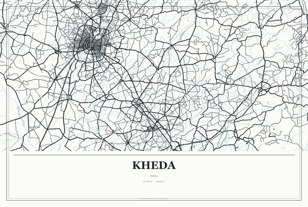 Kheda, India City Map Aluminum Sign in Gallery Air style