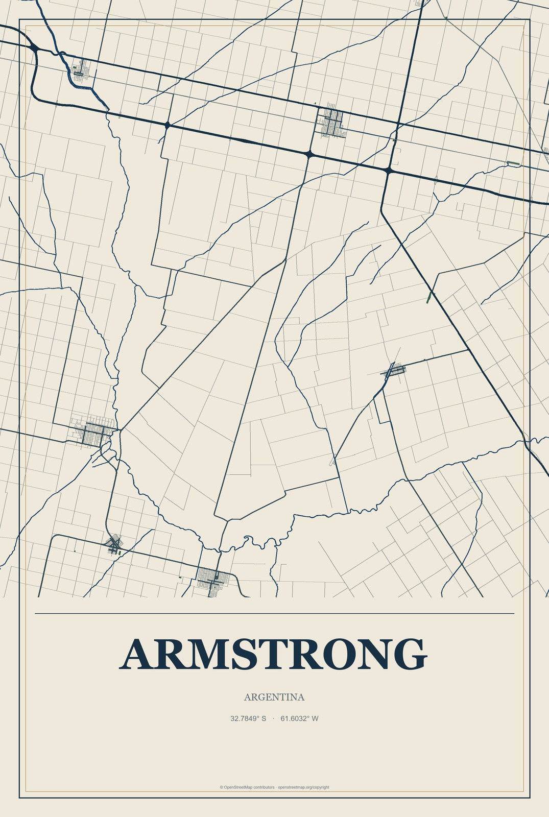 Armstrong, Argentina City Map Aluminum Sign in Coastal Cutout style