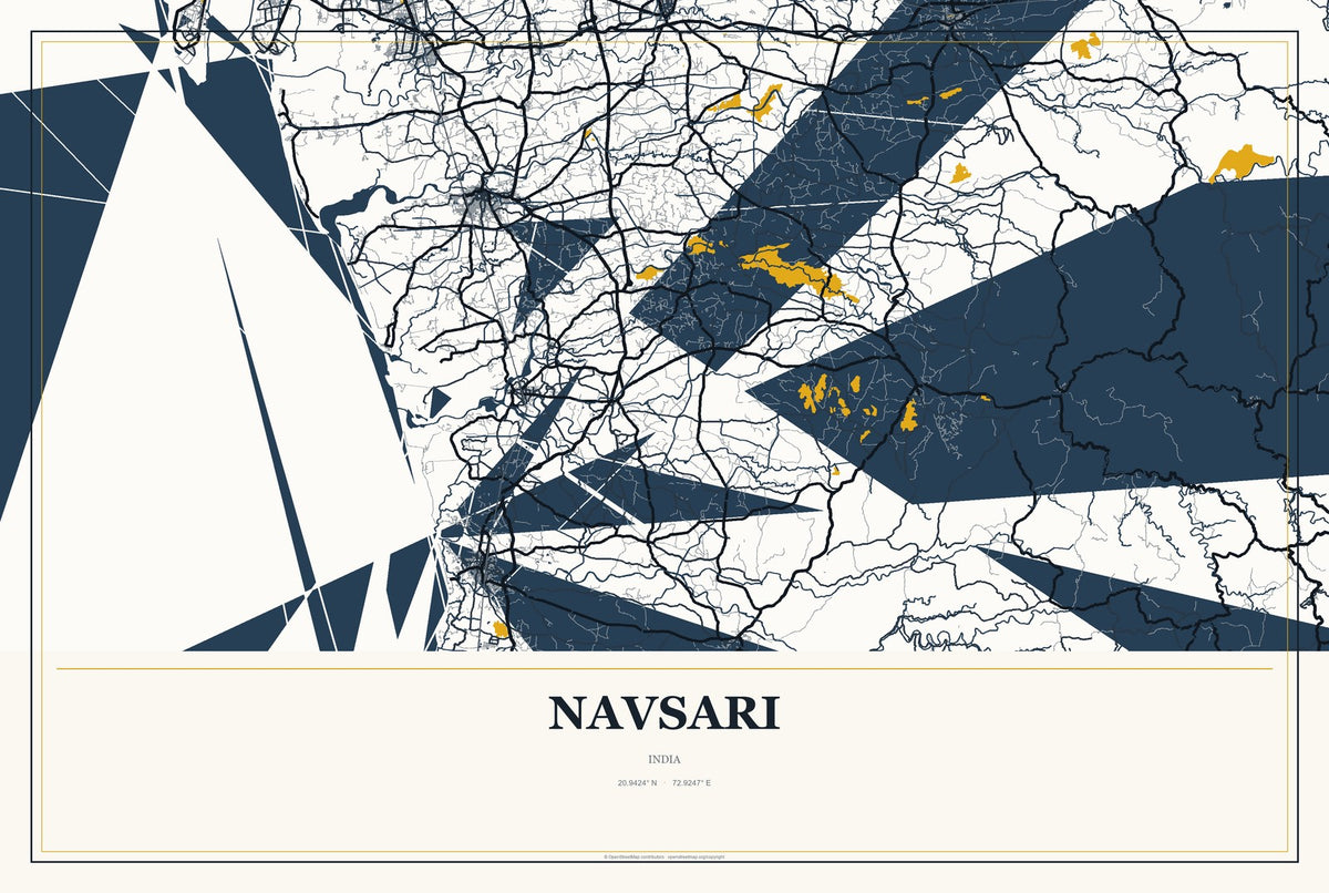 Navsari, India City Map Aluminum Sign in Citrine Modern style