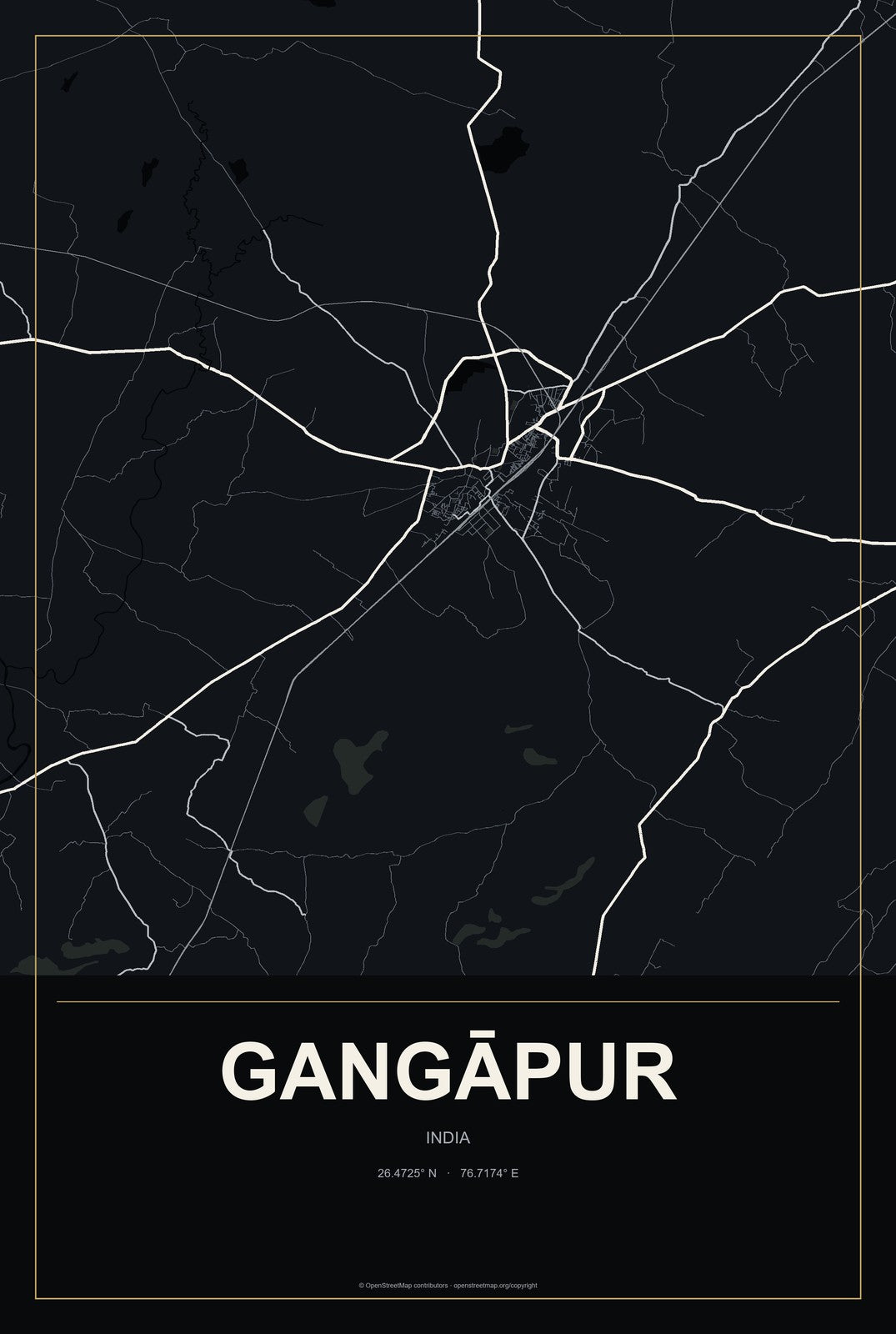 Gangāpur, Maharashtra, India City Map Aluminum Sign in Metropolitan Noir style