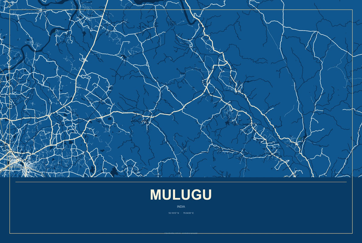 Mulugu, India City Map Aluminum Sign in Harbor Cobalt style