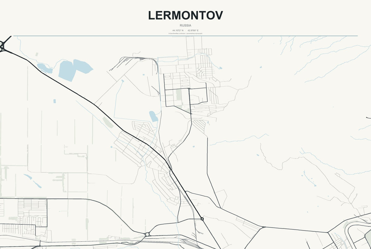 Lermontov, Russia City Map Aluminum Sign in Headline Atlas style