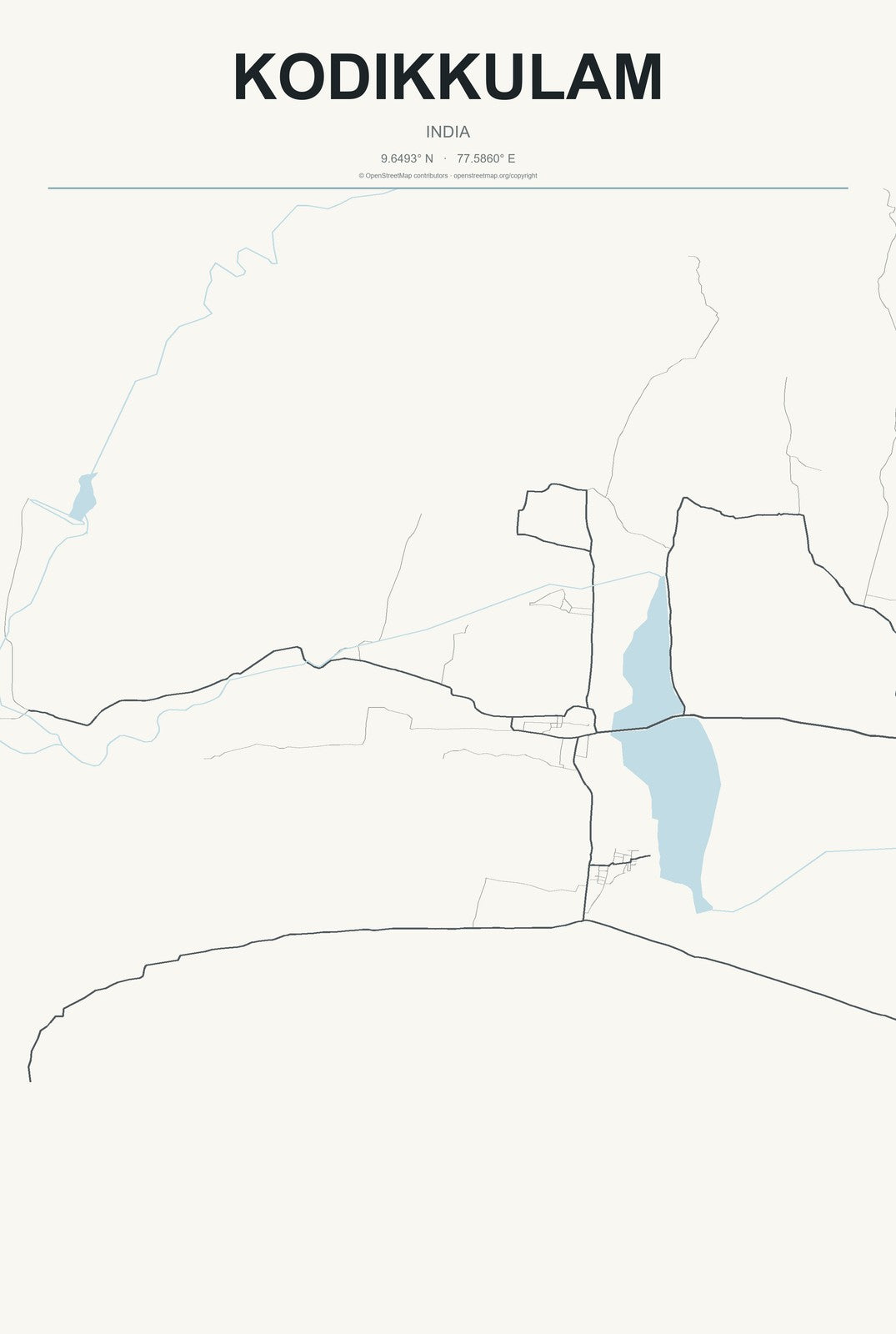Kodikkulam, India City Map Aluminum Sign in Headline Atlas style