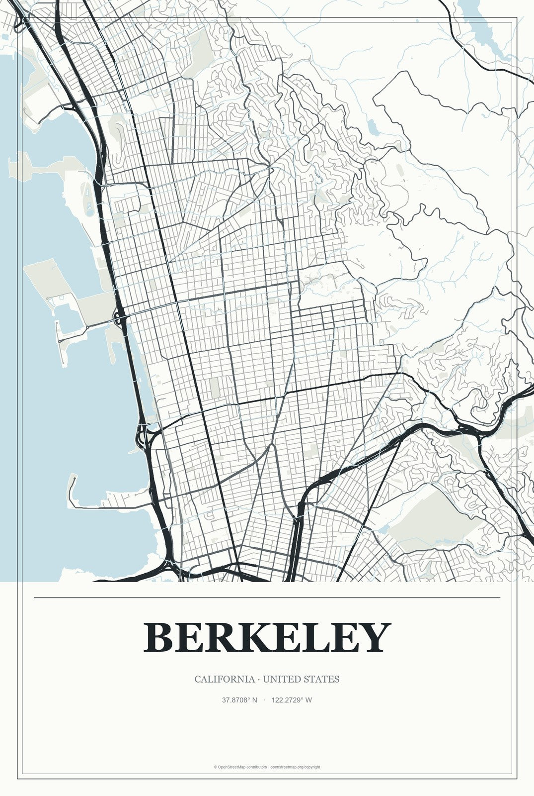 Berkeley, California City Map Aluminum Sign in Gallery Air style