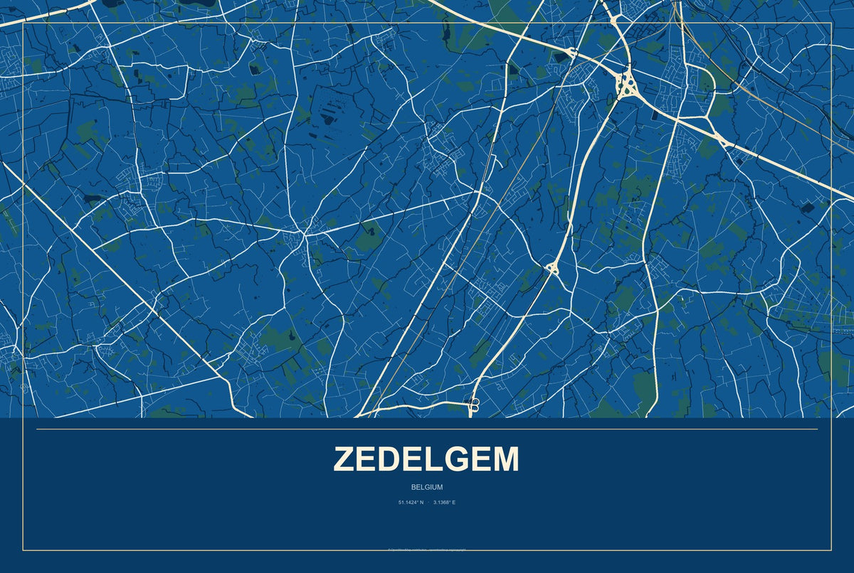Zedelgem, Belgium City Map Aluminum Sign in Harbor Cobalt style
