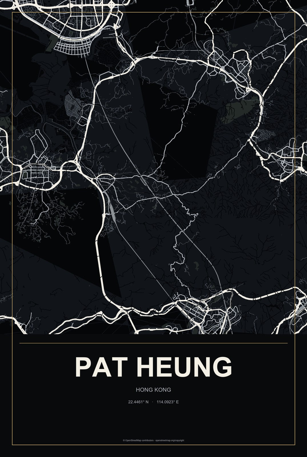 Pat Heung, Hong Kong City Map Aluminum Sign in Metropolitan Noir style