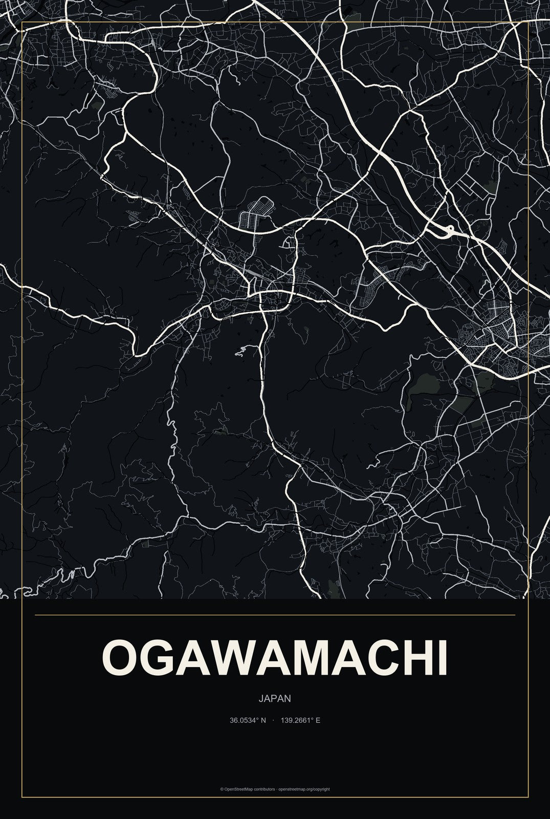 Ogawamachi, Japan City Map Aluminum Sign in Metropolitan Noir style