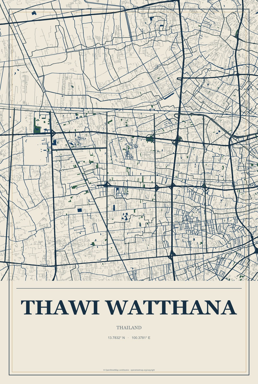 Thawi Watthana, Thailand City Map Aluminum Sign in Coastal Cutout style