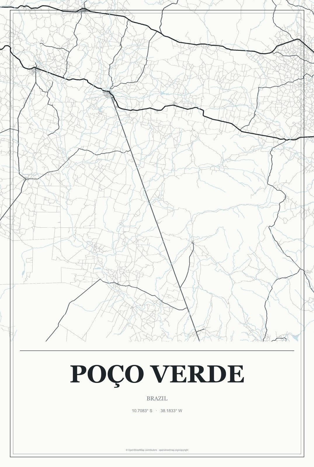 Poço Verde, Brazil City Map Aluminum Sign in Gallery Air style