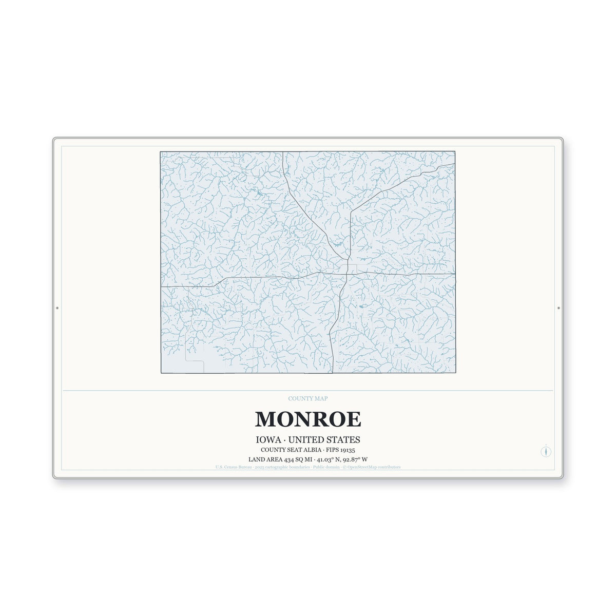 Monroe County, Iowa Map Aluminum Sign in Gallery Air style