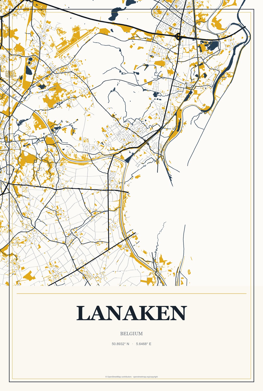 Lanaken, Belgium City Map Aluminum Sign in Citrine Modern style