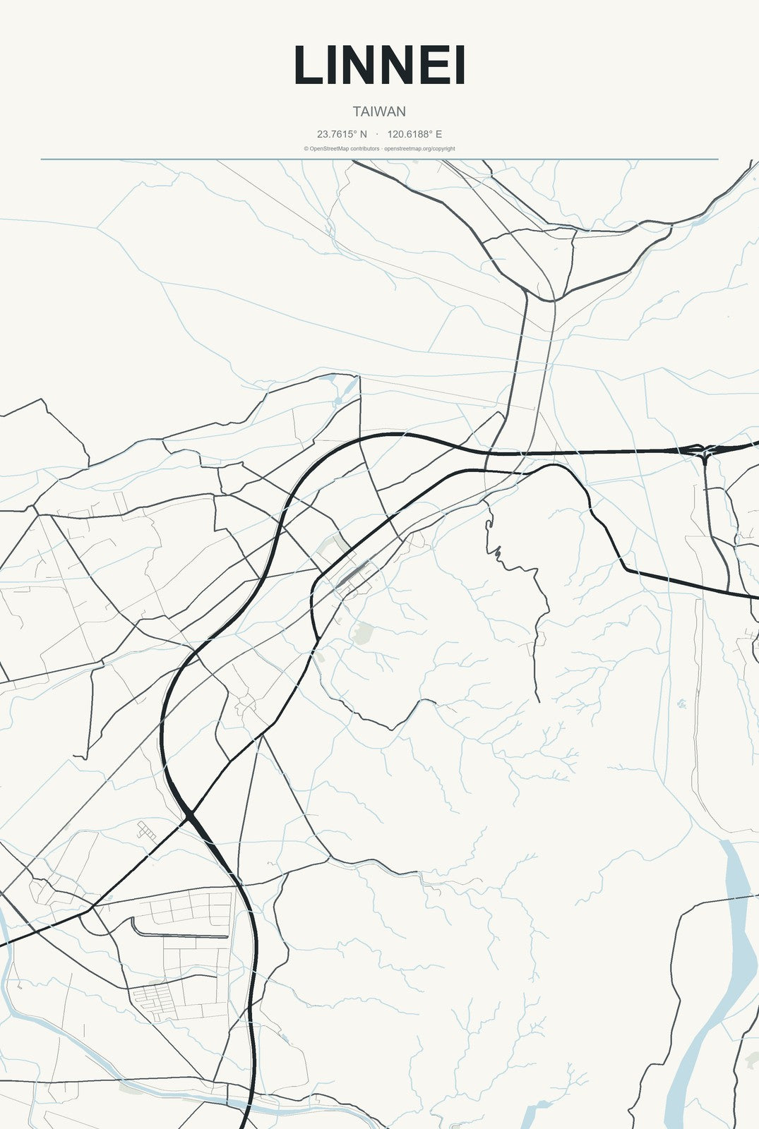 Linnei, Taiwan City Map Aluminum Sign in Headline Atlas style