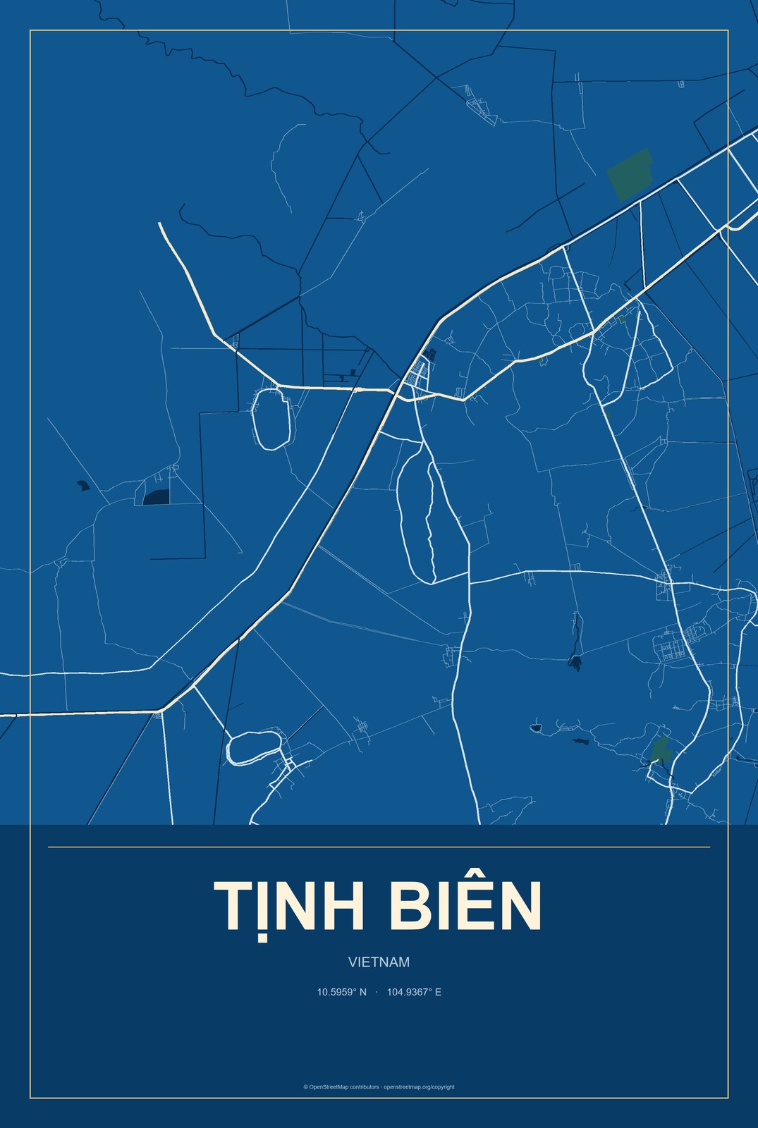 Tịnh Biên, Vietnam City Map Aluminum Sign in Harbor Cobalt style