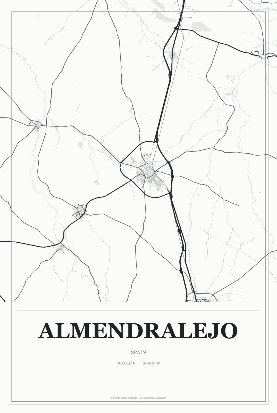 Almendralejo, Spain City Map Aluminum Sign in Gallery Air style