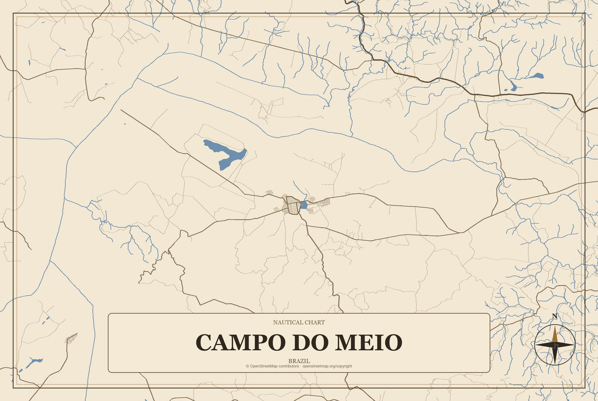 Campo do Meio, Brazil City Map Aluminum Sign in Heritage Nautical style