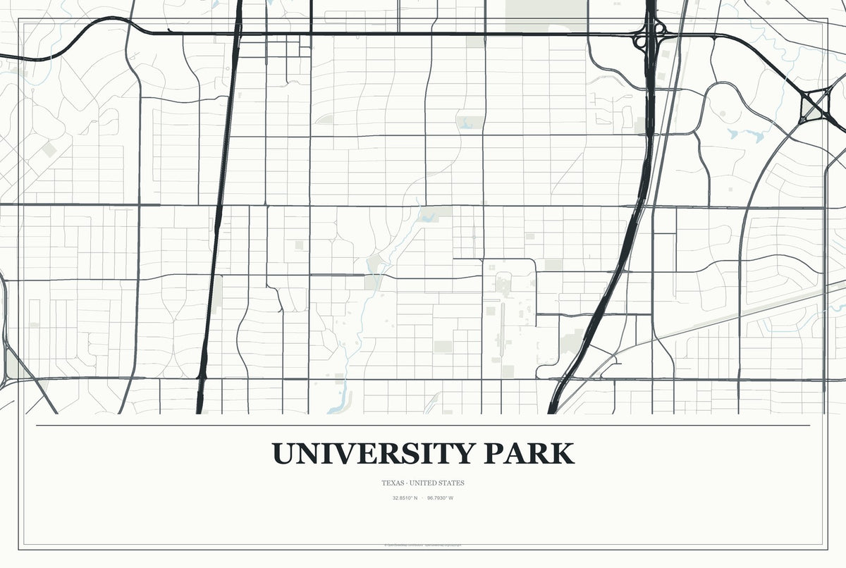 University Park, Texas City Map Aluminum Sign in Gallery Air style