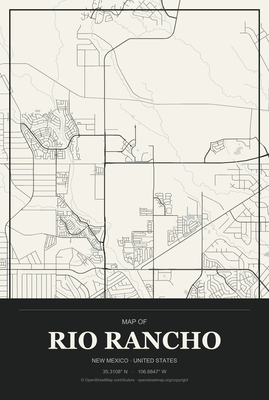 Rio Rancho, New Mexico City Map Aluminum Sign in Museum Plaque style
