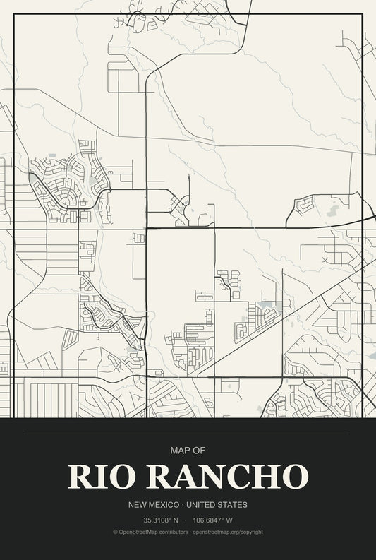 Rio Rancho, New Mexico City Map Aluminum Sign in Museum Plaque style