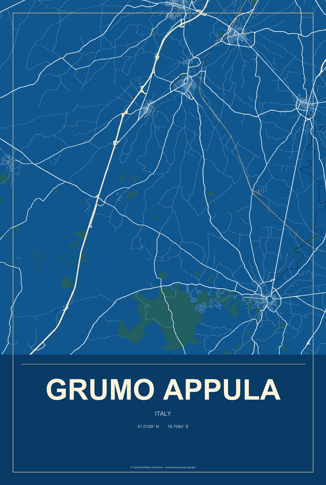 Grumo Appula, Italy City Map Aluminum Sign in Harbor Cobalt style