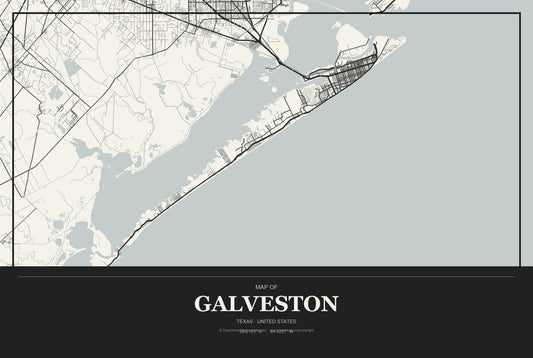 Galveston, Texas City Map Aluminum Sign in Museum Plaque style