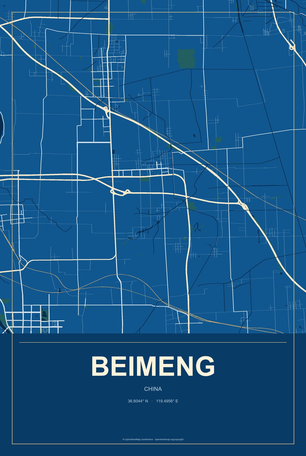 Beimeng, China City Map Aluminum Sign in Harbor Cobalt style