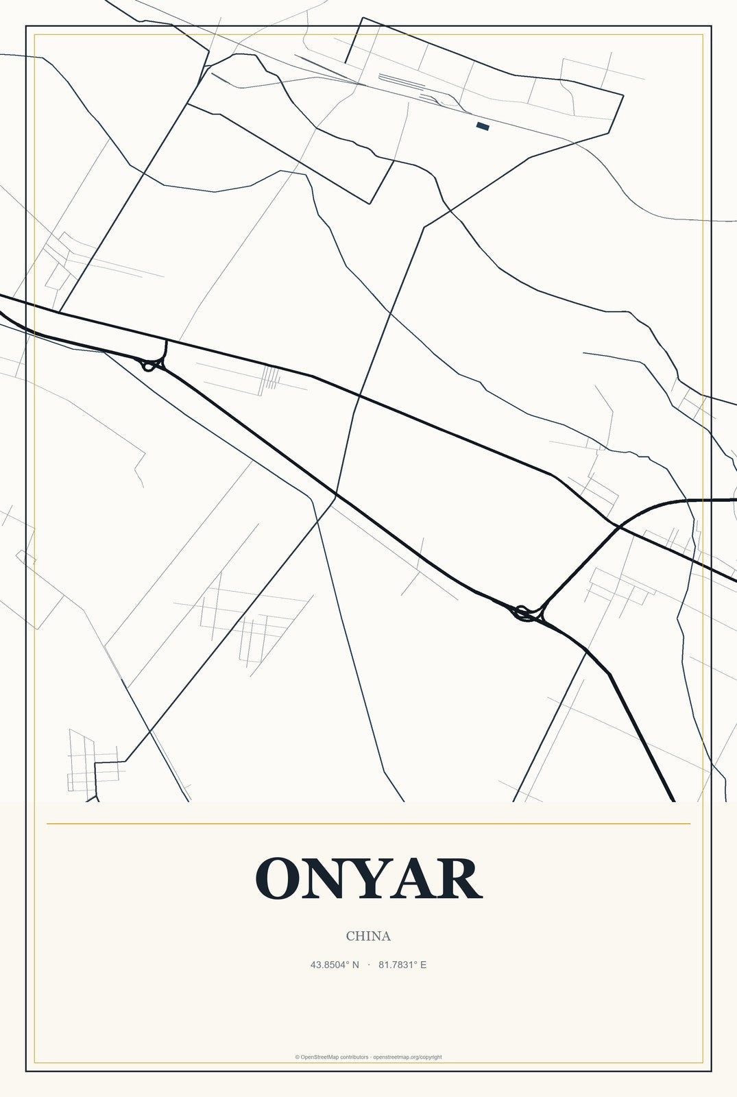 Onyar, China City Map Aluminum Sign in Citrine Modern style